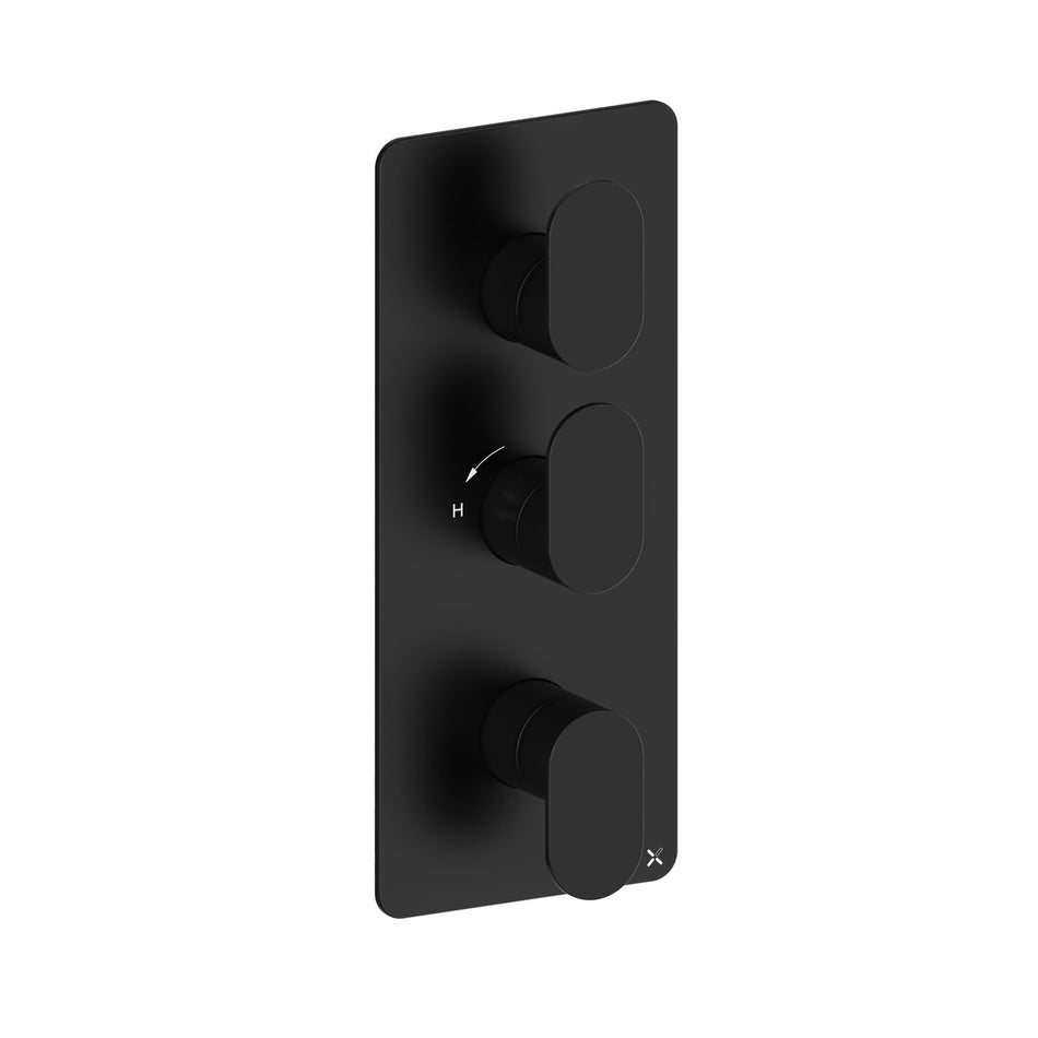 Crosswater Drift 2 Outlet Thermostatic Concealed 3 Handle Shower Valve - Portrait - Matt Black