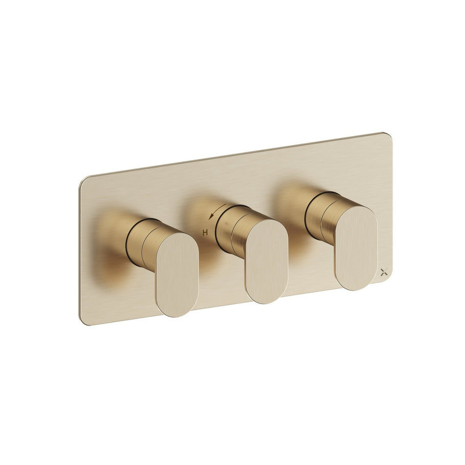 Crosswater Drift 2 Outlet Thermostatic Concealed 3 Handle Shower Valve - Landscape - Brushed Brass