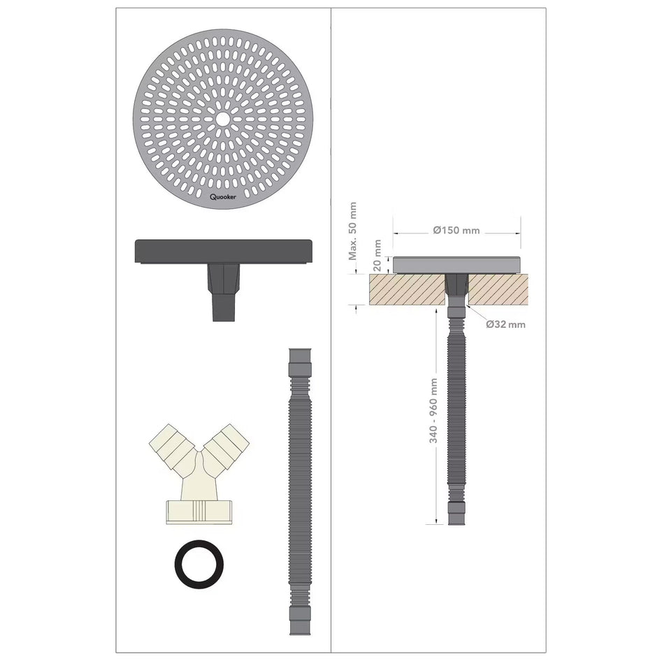 Quooker Drip Tray With Drain Hose - Stainless Steel
