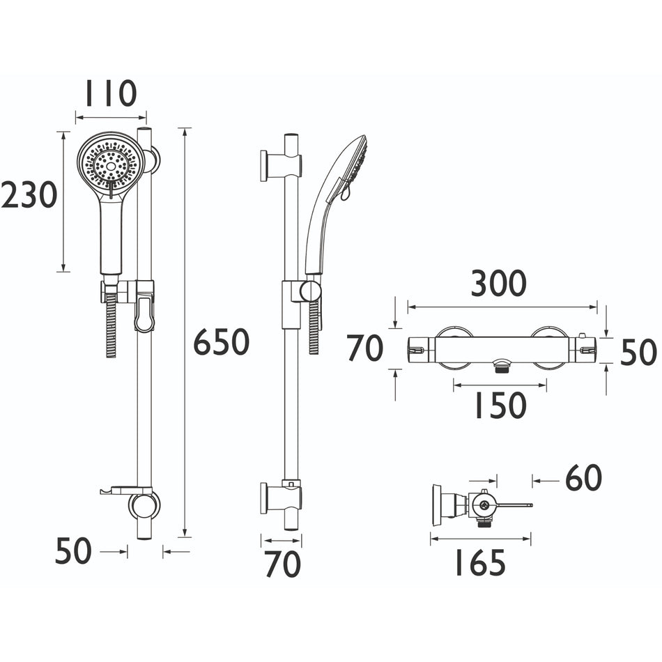 Bristan Design Utility Lever Bar Mixer With Adjustable Riser Kit And Fast Fit Wall Fixings - Chrome