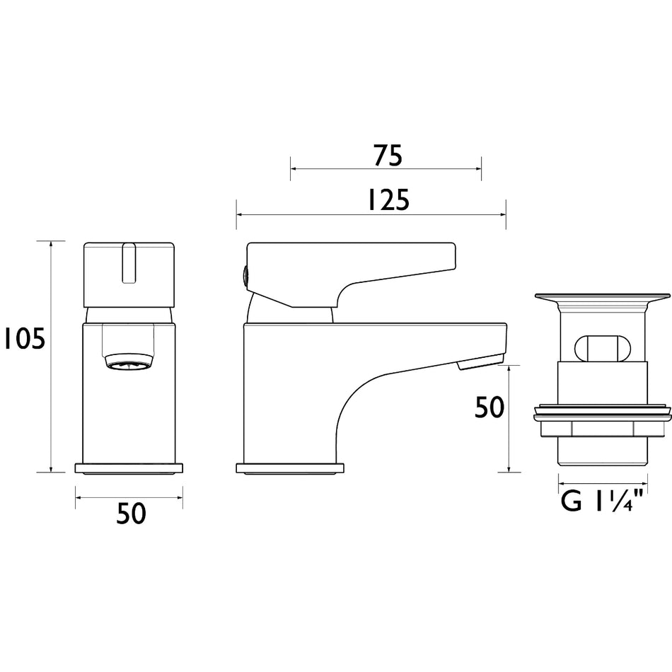 Bristan Design Utility Lever Basin Mixer Tap With Clicker Waste - Chrome