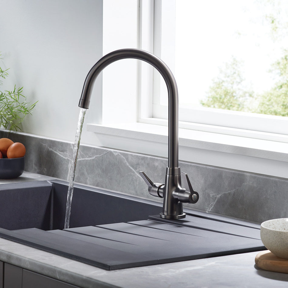 Bristan Echo Deck Mounted Easyfit Mono Kitchen Mixer Tap - Gun Metal