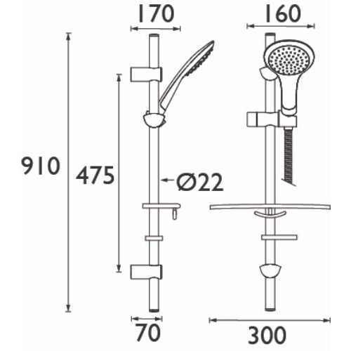 Bristan Single Function Extended Slide Bar Shower Kit - Chrome