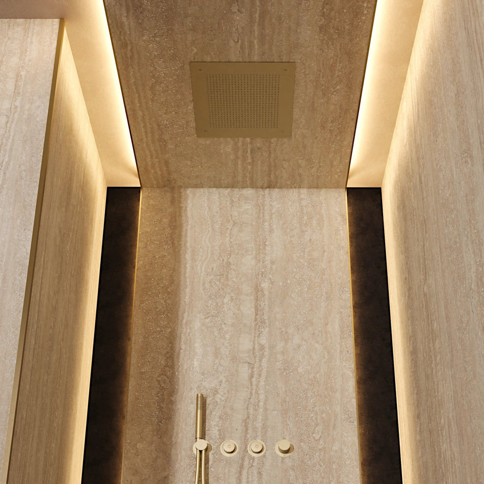 Crosswater Tranquil Recessed Single Mode Fixed Shower Head - 380mm Wide - Brushed Brass