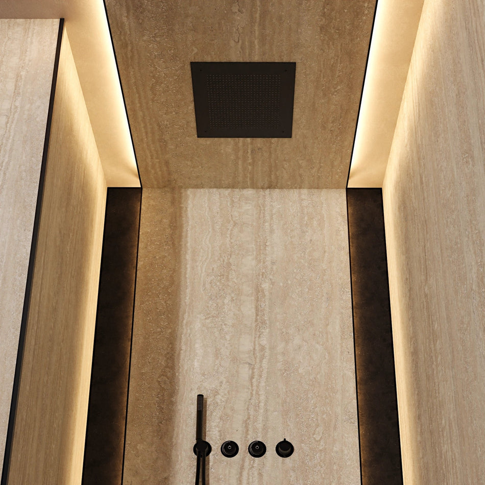 Crosswater Tranquil Recessed Single Mode Fixed Shower Head - 380mm Wide - Matt Black