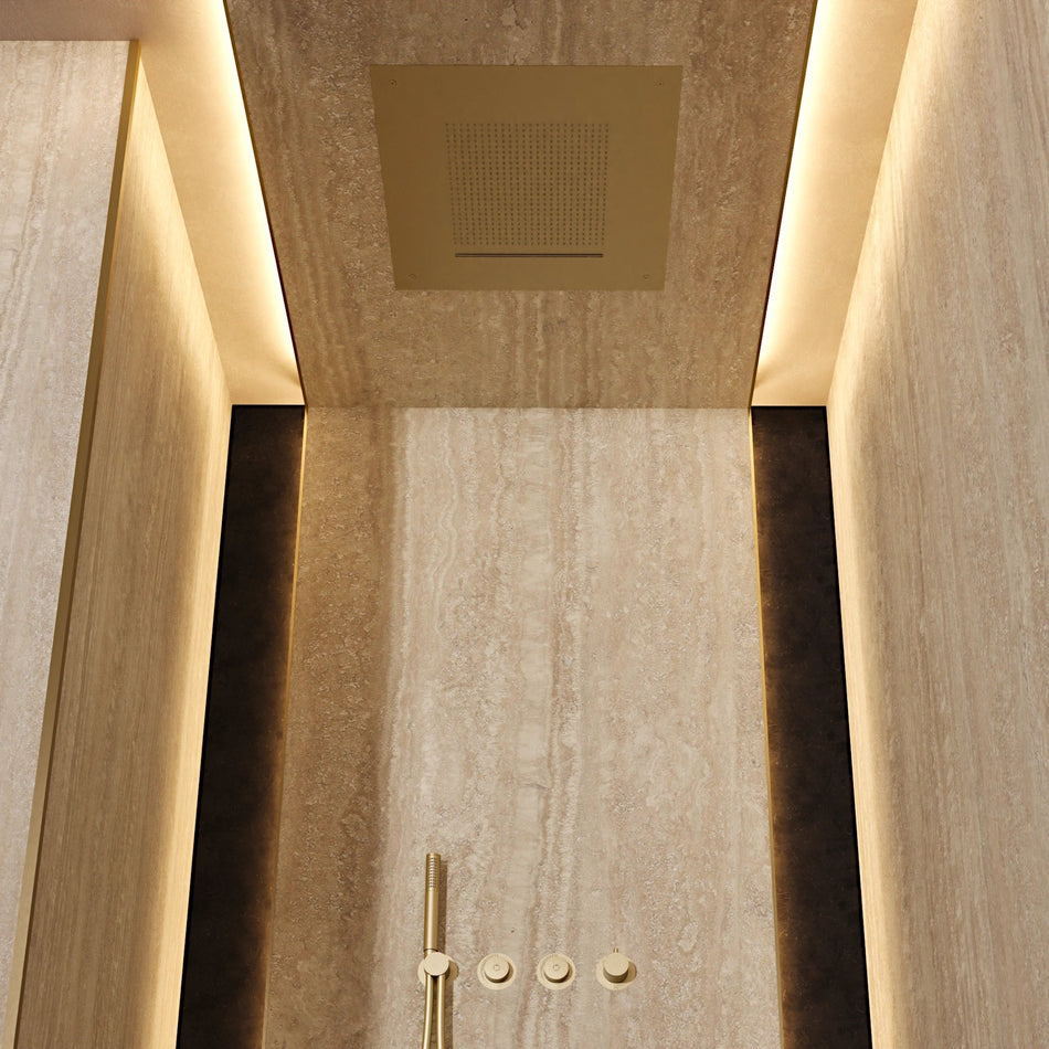 Crosswater Tranquil Waterfall Rain Fixed Shower Head - 500mm Wide - Brushed Brass
