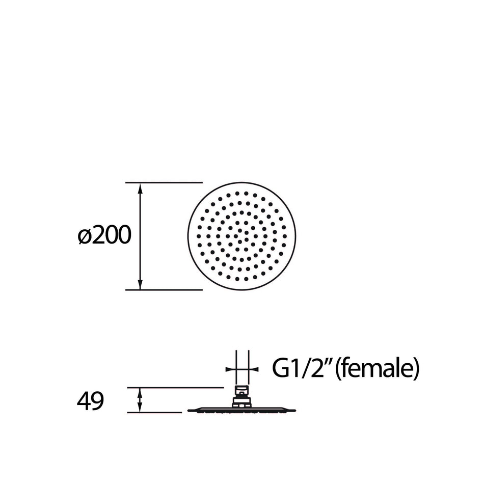 Bristan Slimline Round Fixed Shower Head - 200mm Wide - Chrome