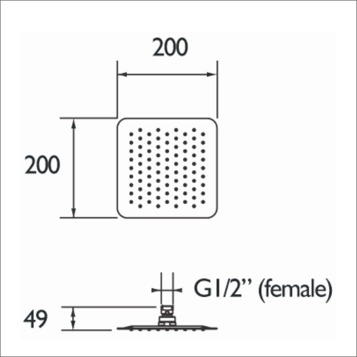 Bristan Slimline Square Fixed Shower Head - 200mm Wide - Chrome