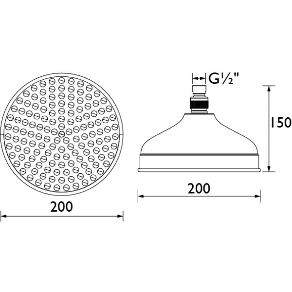 Bristan Traditional Round Fixed Shower Head - 200mm Wide - Chrome