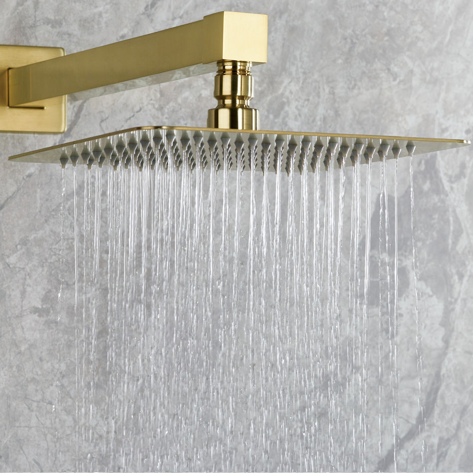 Bristan Square Slim Fixed Shower Head - 200mm Wide - Brushed Brass