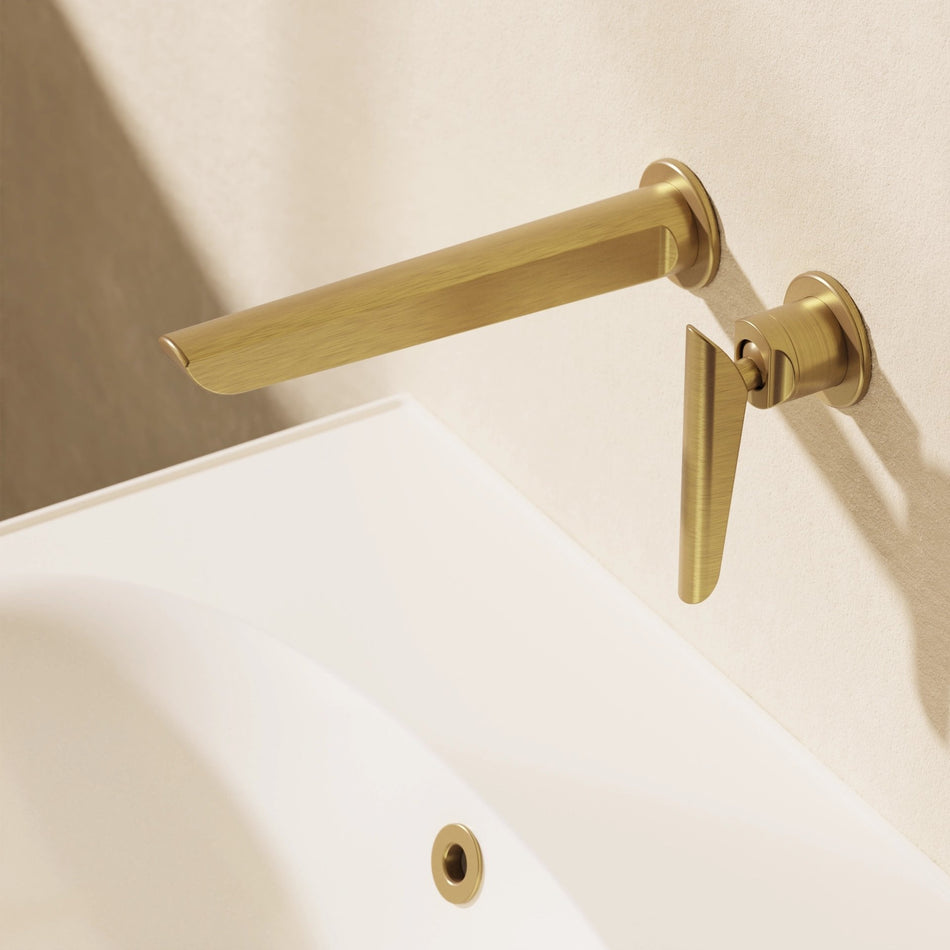Crosswater Foile Wall Mounted 2 Hole Basin Mixer Tap - Brushed Brass