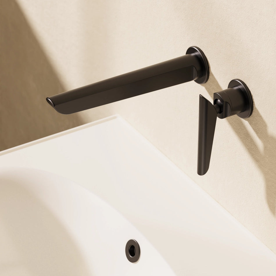 Crosswater Foile Wall Mounted 2 Hole Basin Mixer Tap - Matt Black