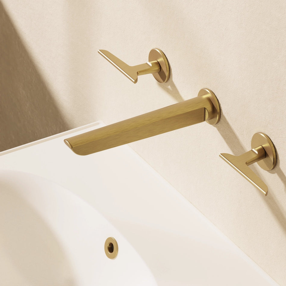 Crosswater Foile Wall Mounted 3 Hole Basin Mixer Tap - Brushed Brass