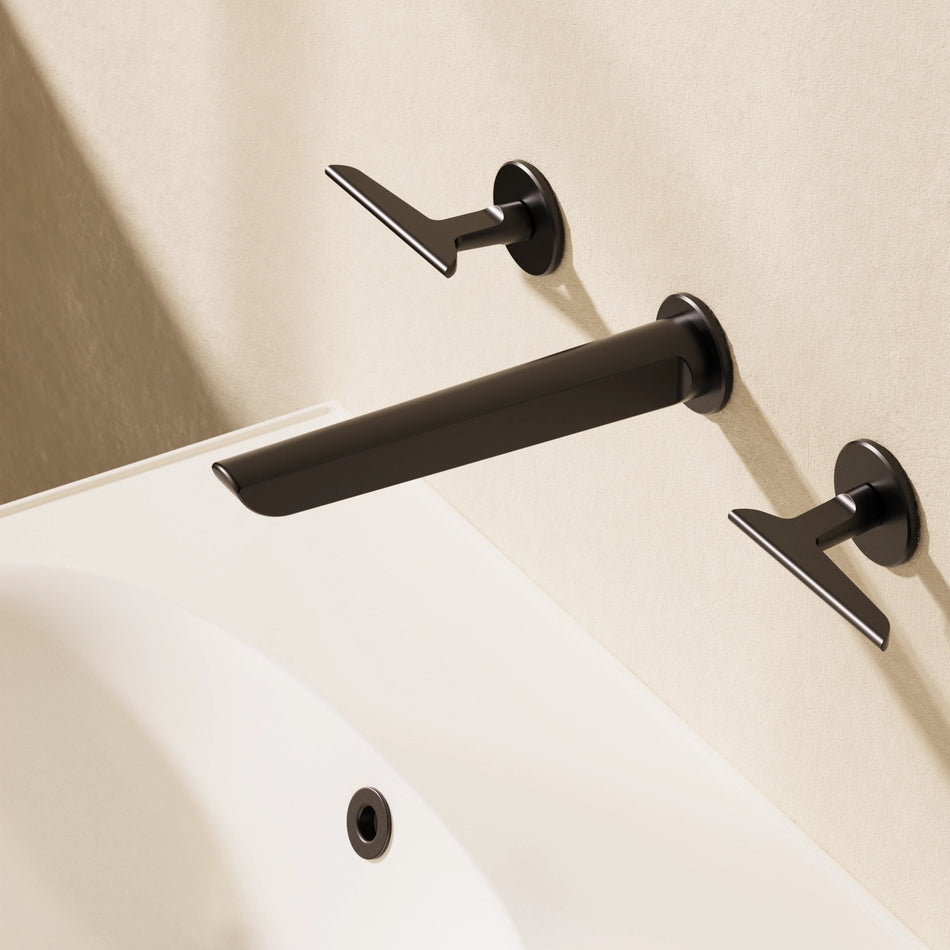 Crosswater Foile Wall Mounted 3 Hole Basin Mixer Tap - Matt Black