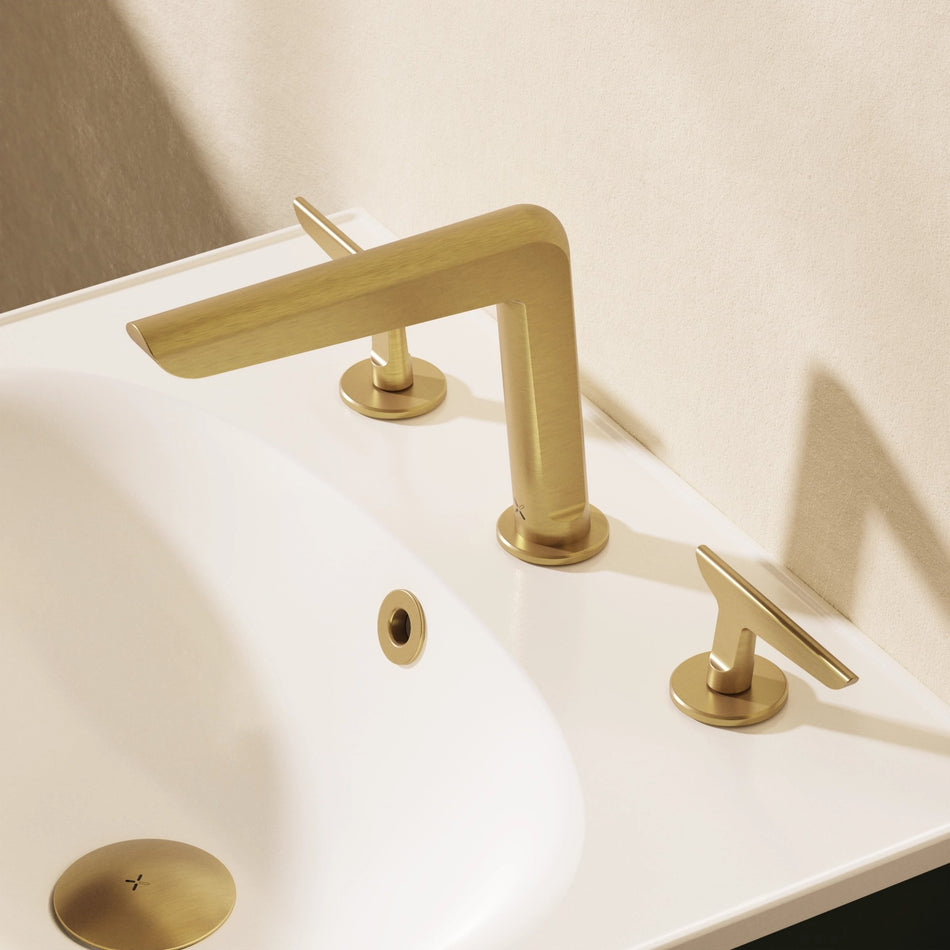 Crosswater Foile Deck Mounted 3 Hole Basin Mixer Tap - Brushed Brass
