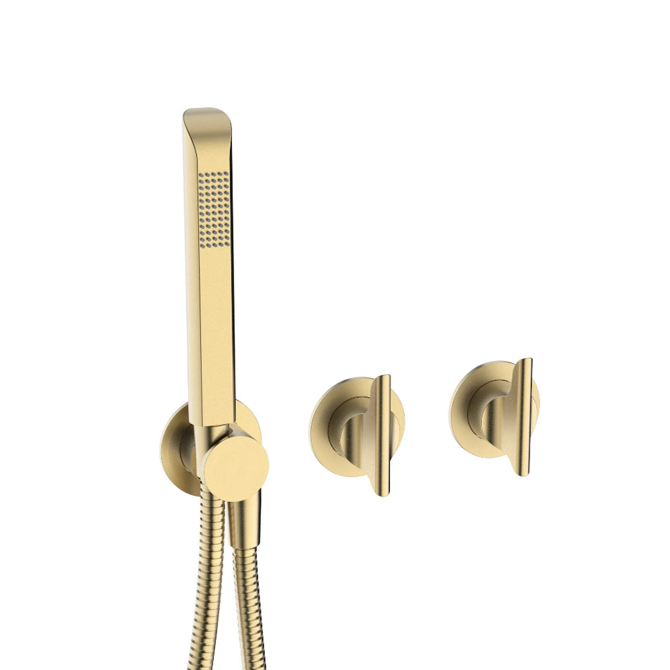 Crosswater Module Foile 2 Outlet 2 Handle Thermostatic Concealed Shower Valve With Handset And Hose - Brushed Brass