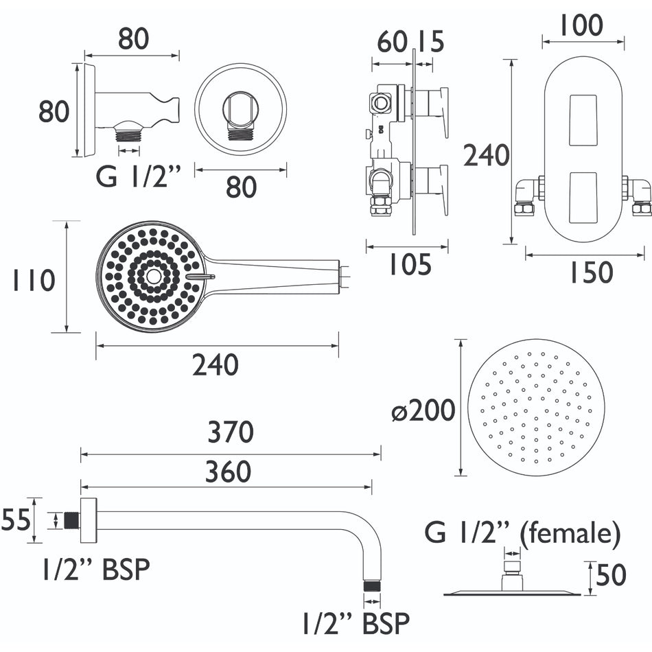 Bristan Frammento 2 Outlet Concealed Dual Control Thermostatic Shower Kit - Chrome