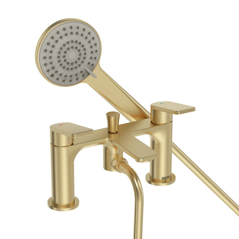 Bristan Frammento Bath Shower Mixer Tap With Shower Handset And Hose - Brushed Brass