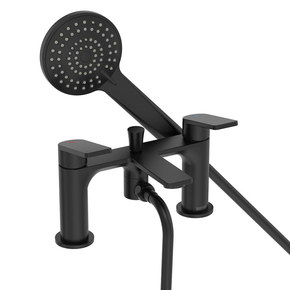 Bristan Frammento Bath Shower Mixer Tap With Shower Handset And Hose - Matt Black