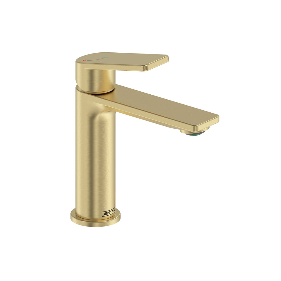 Bristan Frammento Deck Mounted Eco Start Basin Mixer Tap With Clicker Waste - Brushed Brass