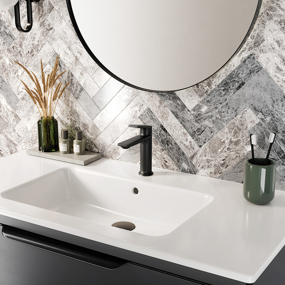 Bristan Frammento Deck Mounted Eco Start Basin Mixer Tap With Clicker Waste - Matt Black