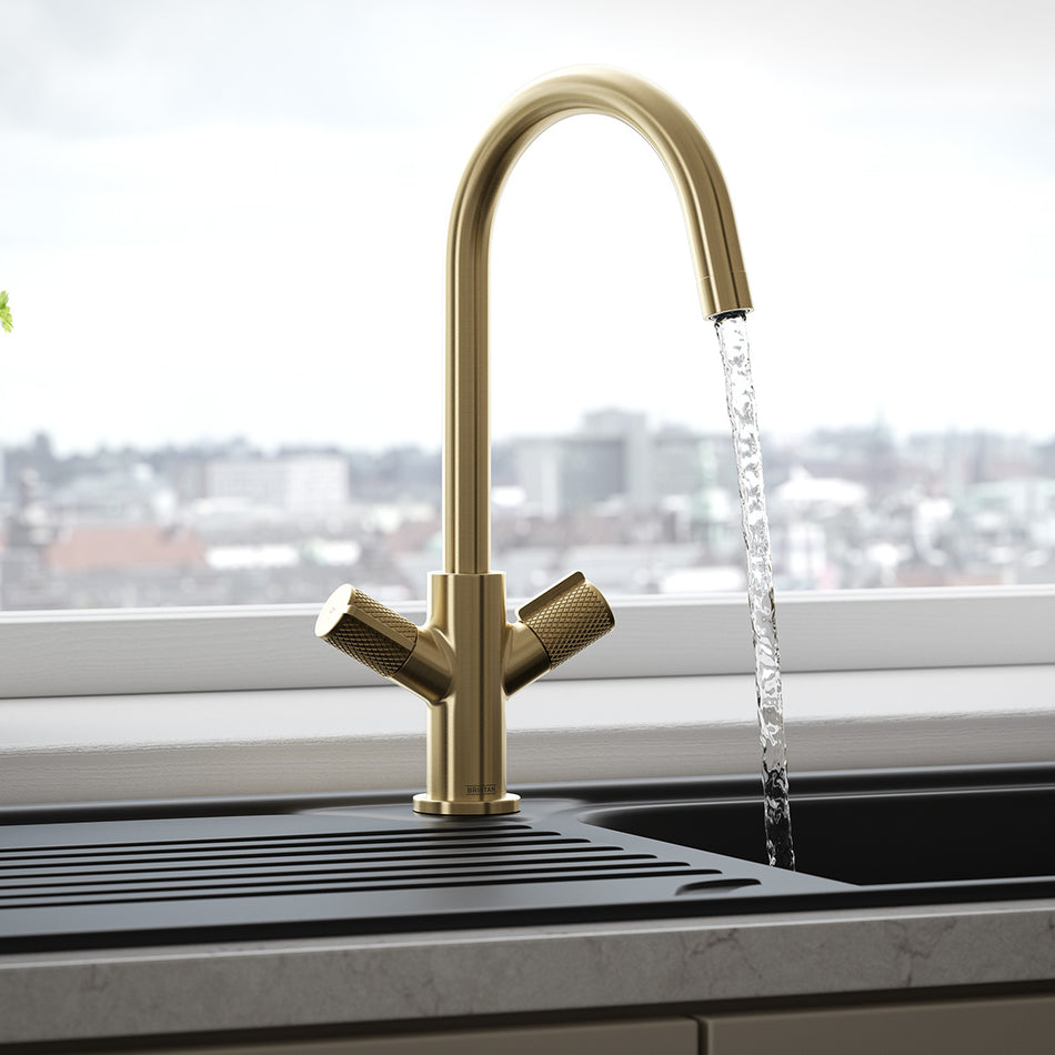 Bristan Fern Deck Mounted Easyfit Mono Kitchen Mixer Tap - Brushed Brass