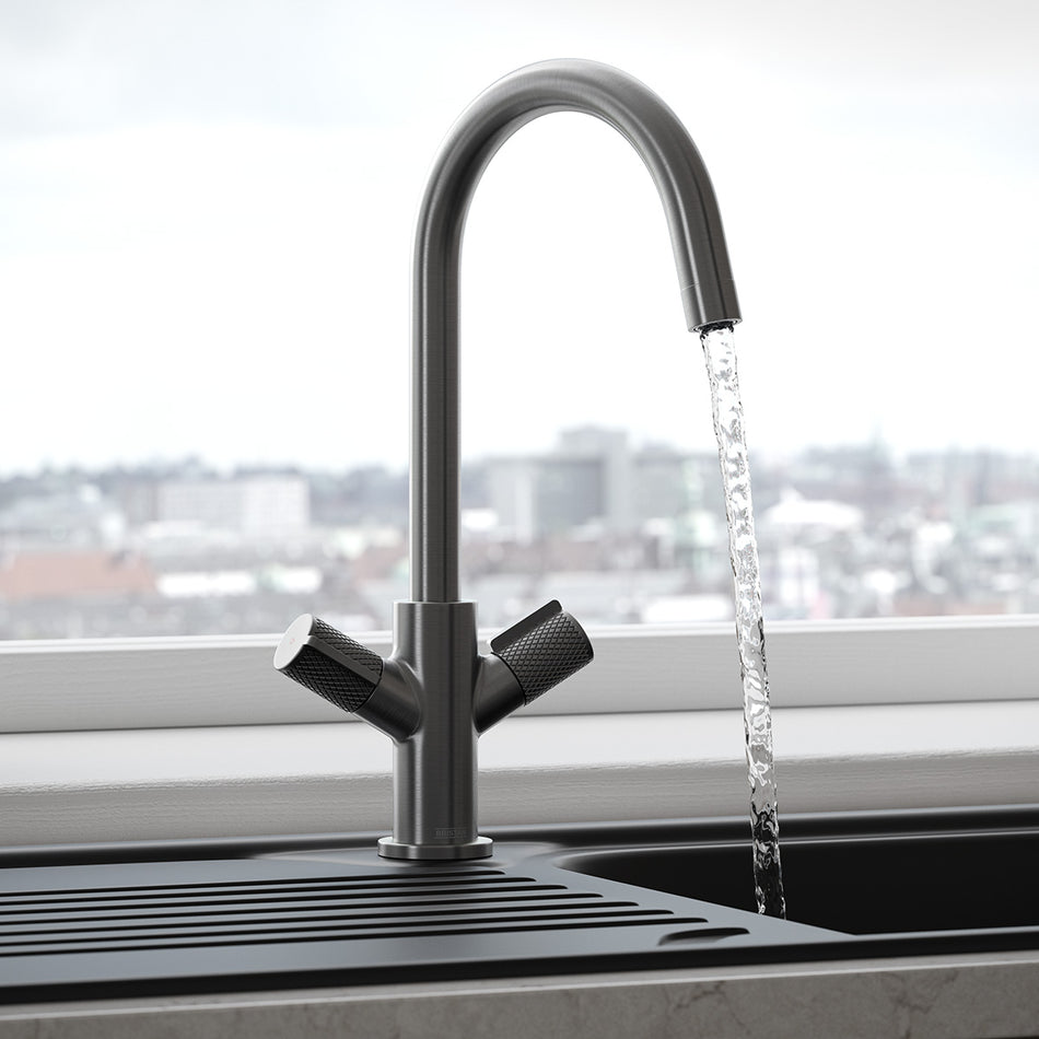 Bristan Fern Deck Mounted Easyfit Mono Kitchen Mixer Tap - Gun Metal