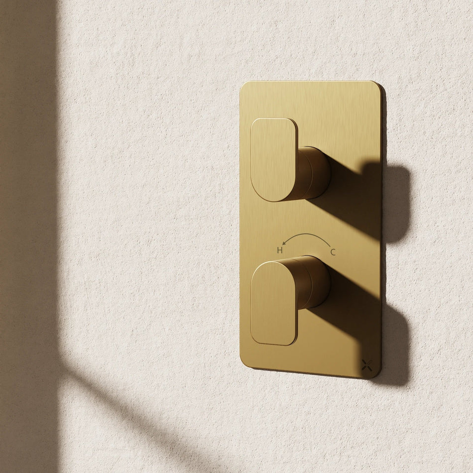 Crosswater Fuse 1 Outlet Thermostatic Concealed 2 Handle Shower Valve And Trimset - Portrait - Brushed Brass