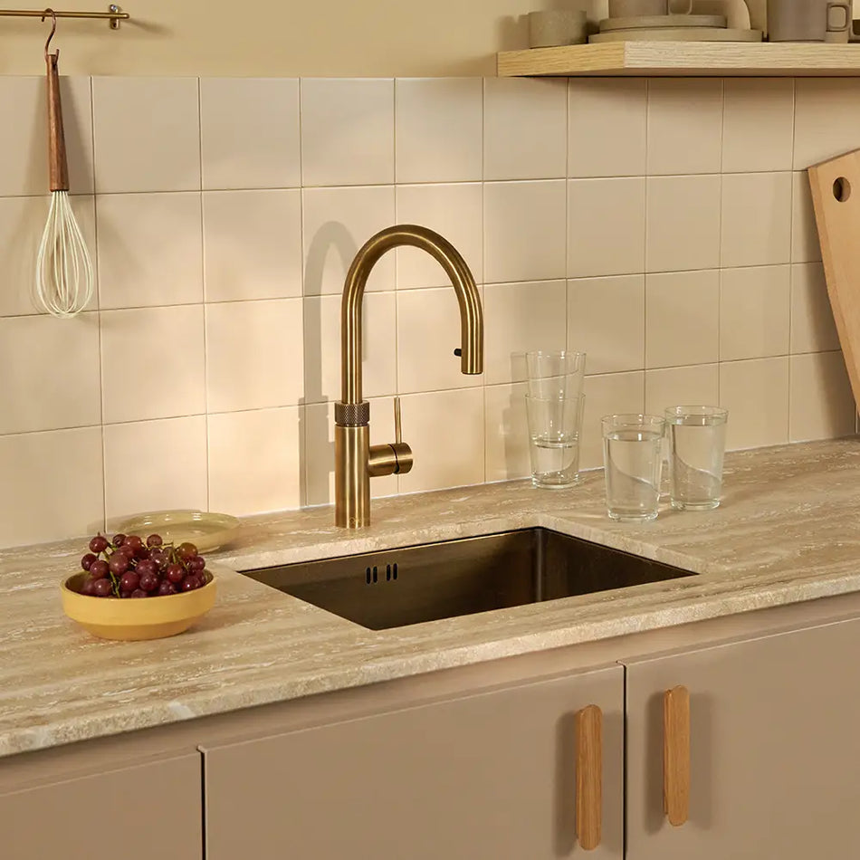 Quooker Flex Round Boiling Water Tap and Tank With Flexible Pull Out Hose - Patinated Brass