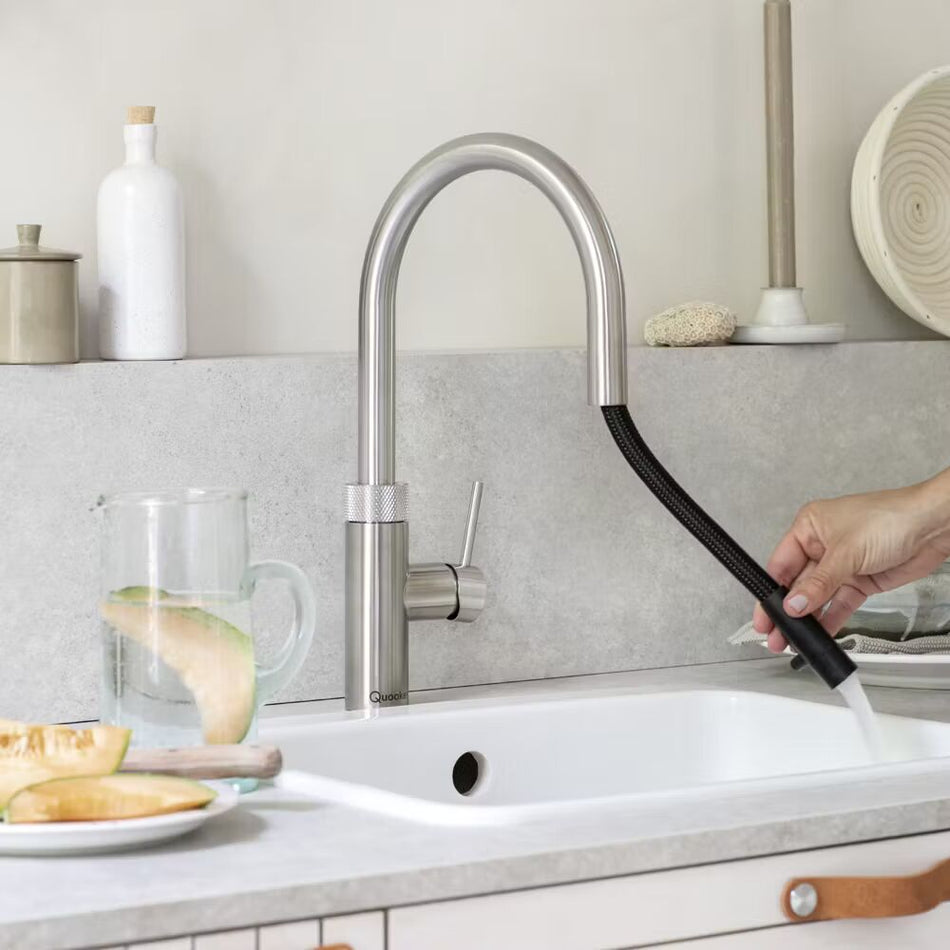 Quooker Flex Round Boiling Water Tap and Tank With Flexible Pull Out Hose - Stainless Steel