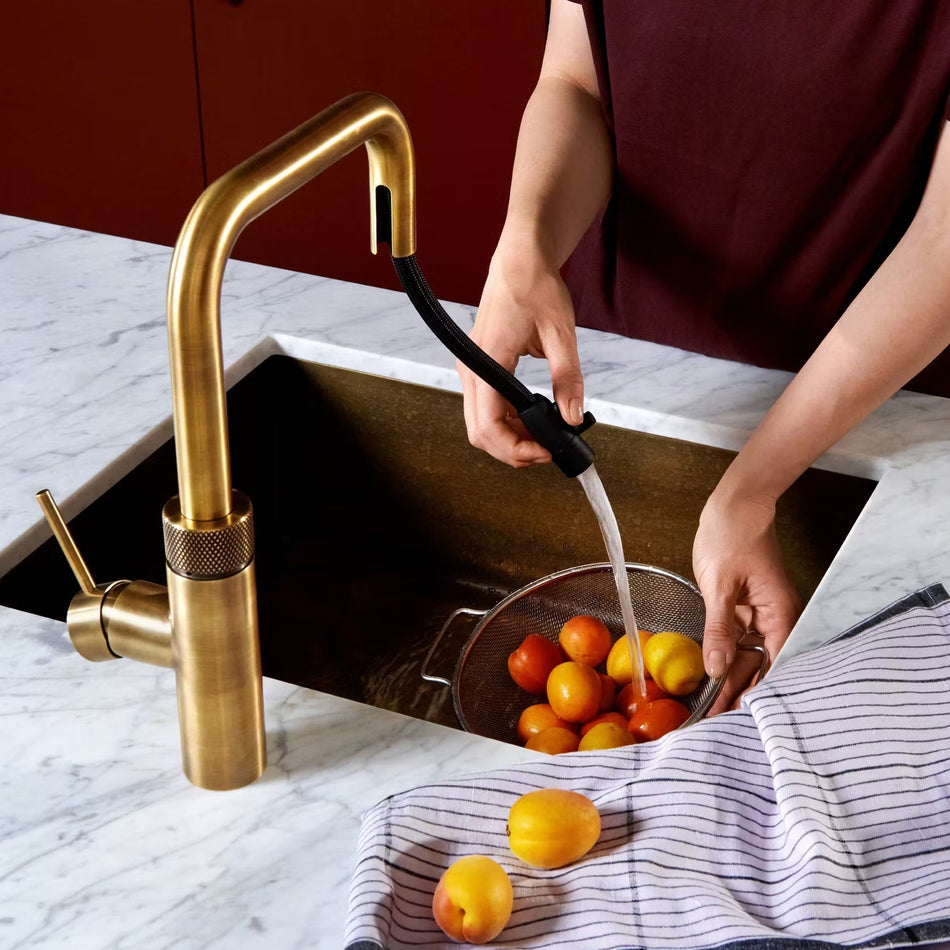 Quooker Flex Square Boiling Water Tap and Tank With Flexible Pull Out Hose - Patinated Brass