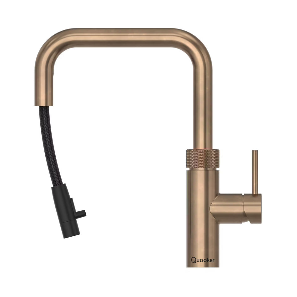 Quooker Flex Square Boiling Water Tap and Tank With Flexible Pull Out Hose - Patinated Brass