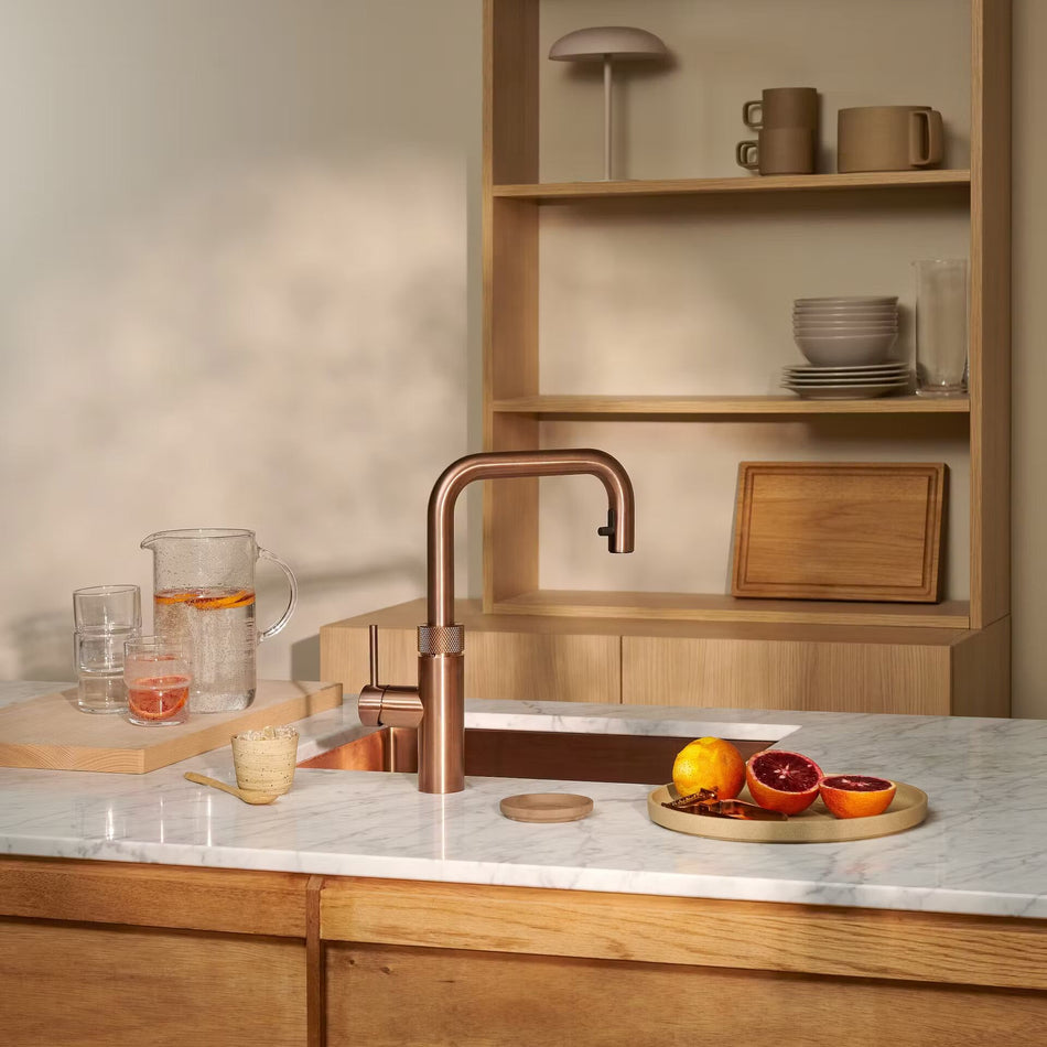 Quooker Flex Square Boiling Water Tap and Tank With Flexible Pull Out Hose - Rose Copper