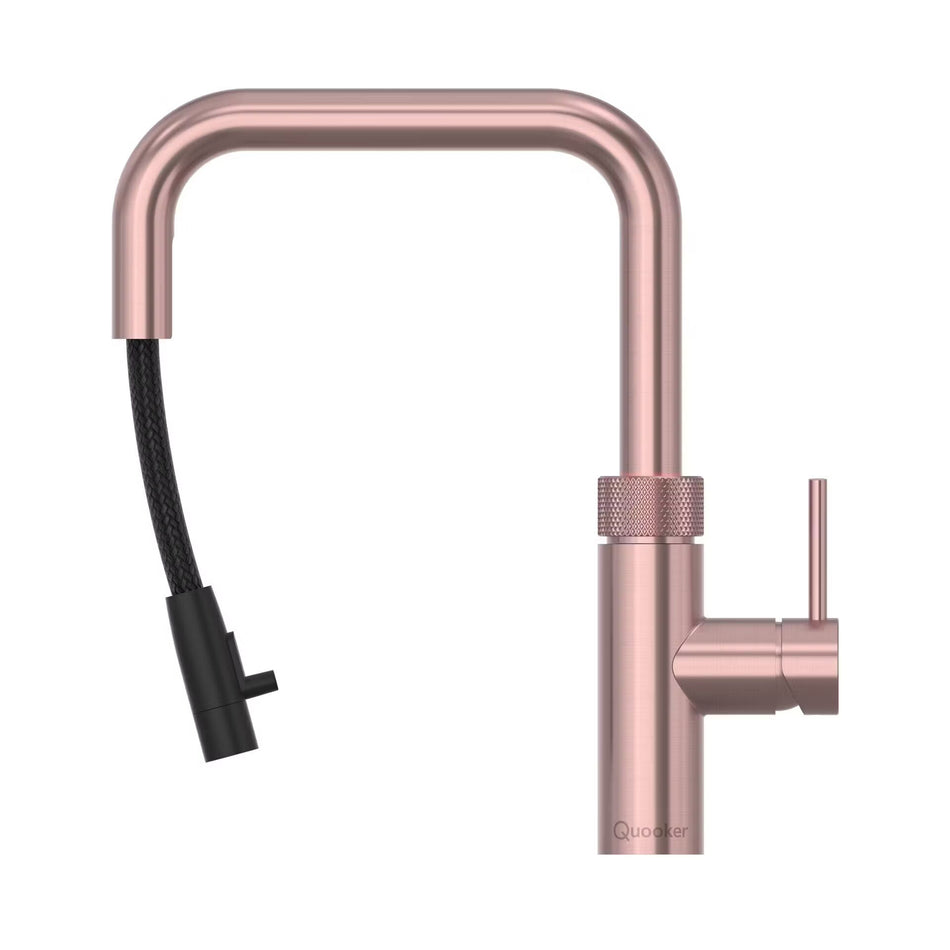 Quooker Flex Square Boiling Water Tap and Tank With Flexible Pull Out Hose - Rose Copper