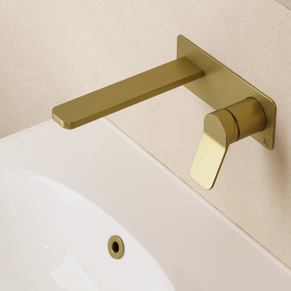 Crosswater Glide II 2 Hole Wall Mounted Basin Mixer Tap With Back Plate - Brushed Brass