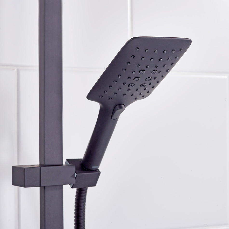 Bristan Square Multi Function Large Shower Handset - 3 Spray Modes And Push Button - Matt Black