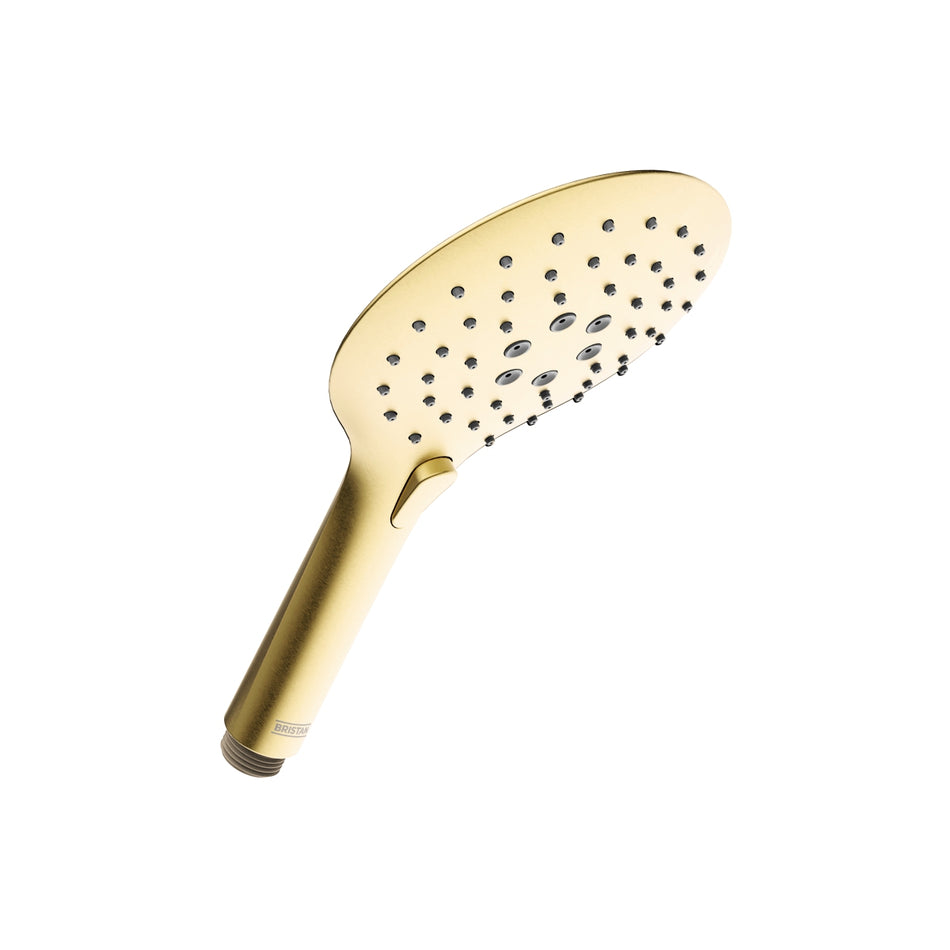 Bristan Round Multi Function Large Shower Handset - 3 Spray Modes And Push Button - Brushed Brass