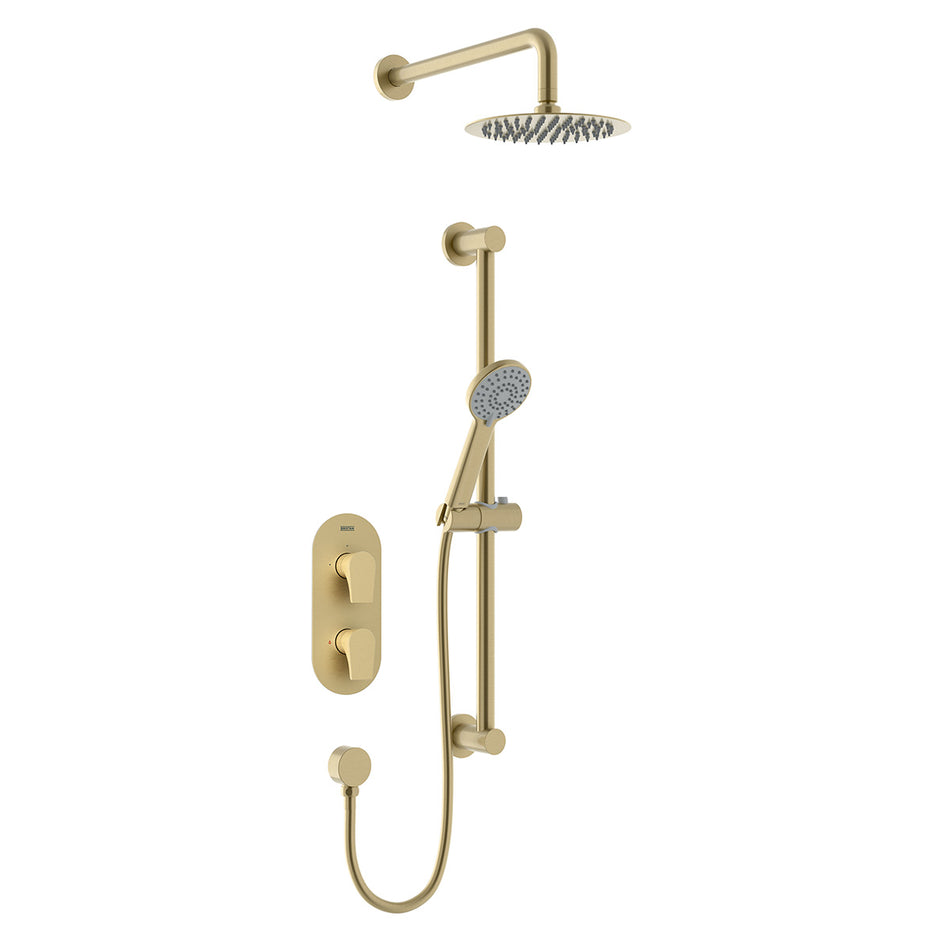Bristan Hourglass 2 Outlet Dual Control Thermostatic Concealed Shower Kit - Brushed Brass
