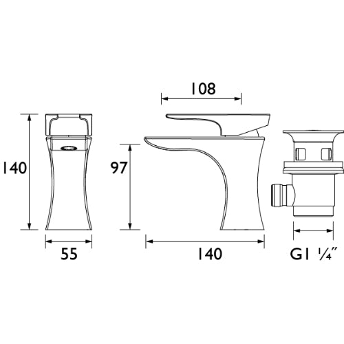Bristan Hourglass Deck Mounted Eco Start Basin Mixer Tap With Clicker Waste - Chrome