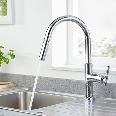 Bristan Jule Eco-Start Kitchen Mixer Tap With Pull-Down Hose - Chrome
