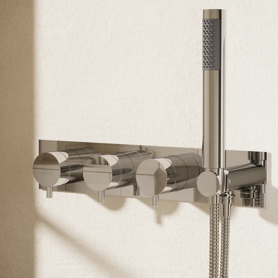 Crosswater Kai 2 Outlet 3 Handle Thermostatic Concealed Shower Valve With Handset And Hose - Chrome