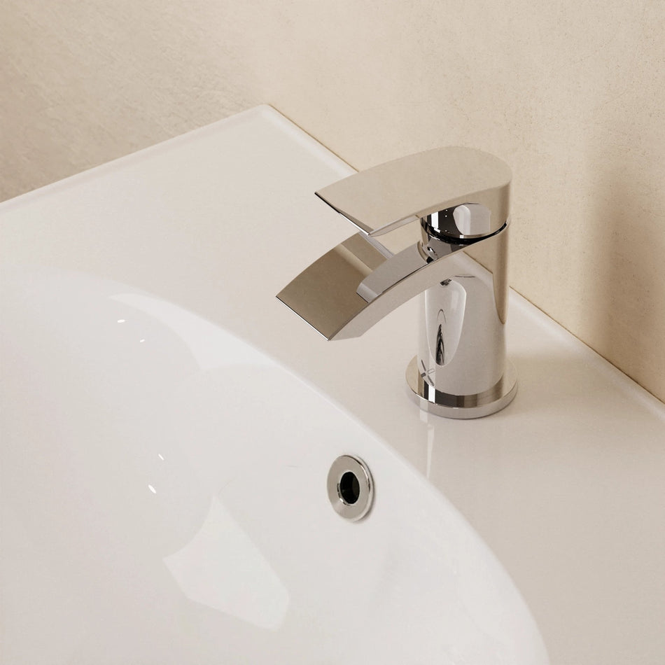 Crosswater Flow Monobloc Mini Basin Mixer Tap With Click Clack Waste - Chrome