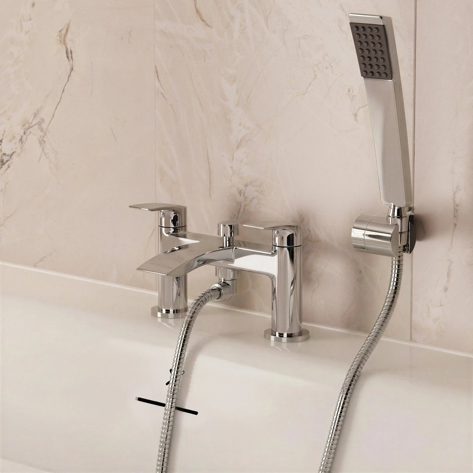 Crosswater Flow Deck Mounted Dual Lever Bath Shower Mixer Tap With Kit - Chrome