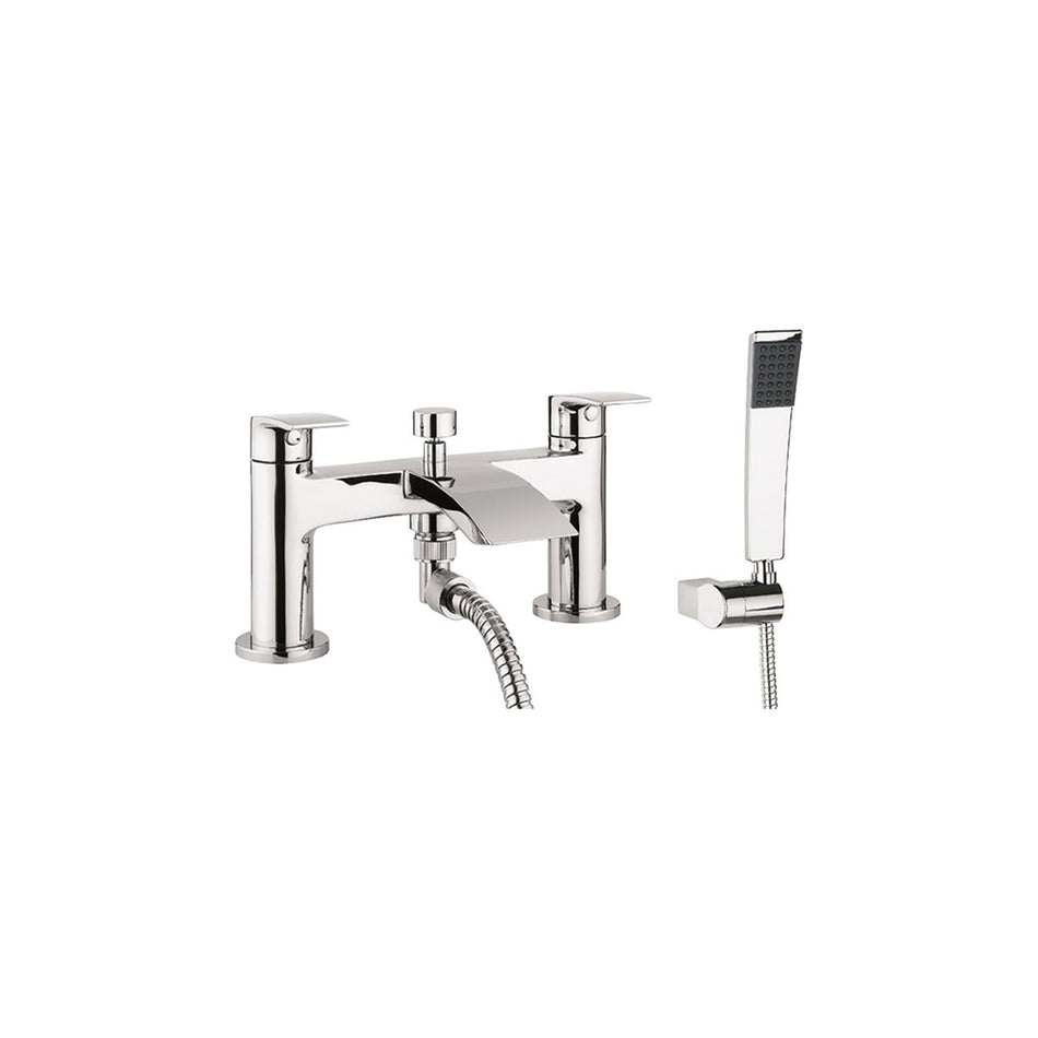 Crosswater Flow Deck Mounted Dual Lever Bath Shower Mixer Tap With Kit - Chrome