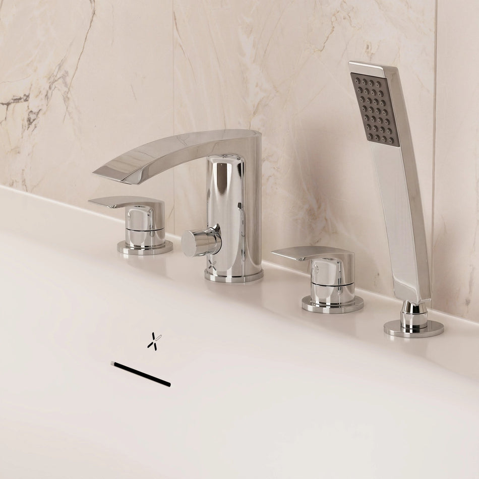 Crosswater Flow Deck Mounted Bath Shower Mixer Tap With Kit - 4 Tap Hole - Chrome