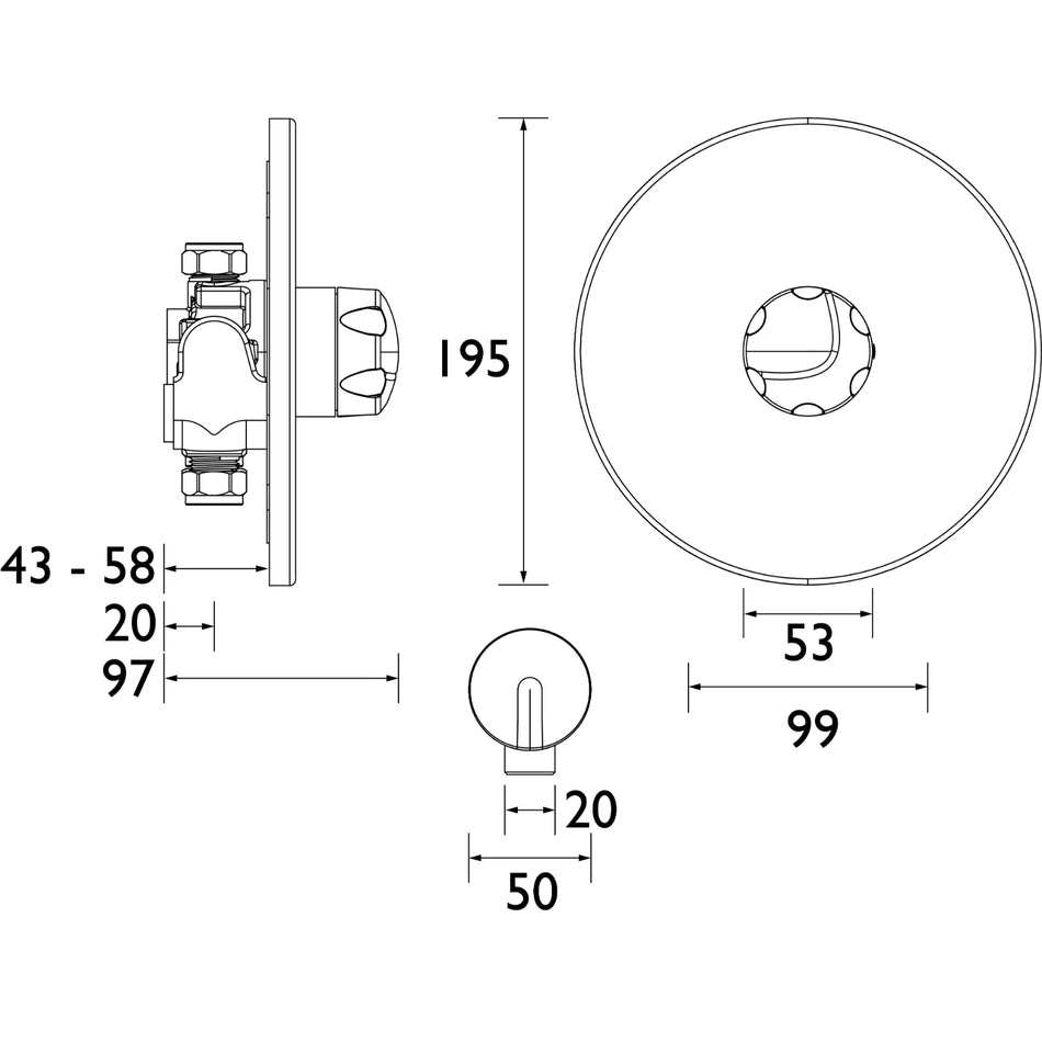 Bristan Opac Thermostatic Concealed Mini Valve with Handwheel