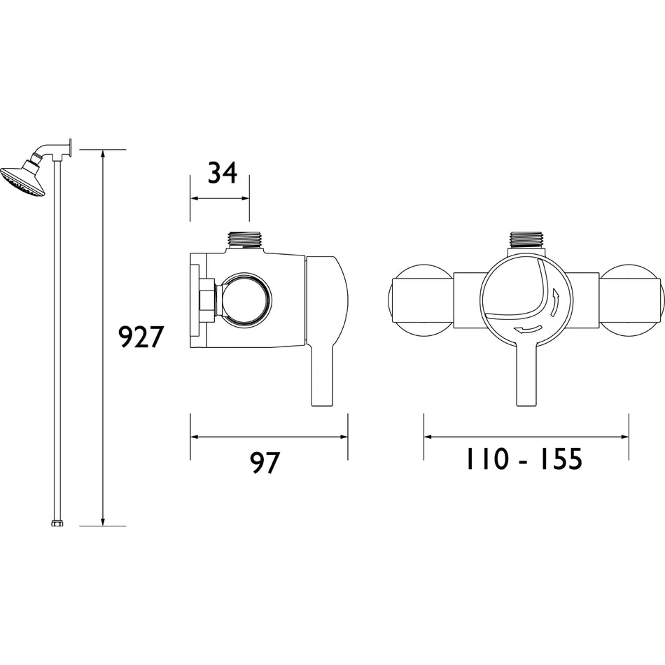 Bristan Opac Thermostatic Exposed Mini Shower Valve With Top Outlet Rigid Riser - Chrome