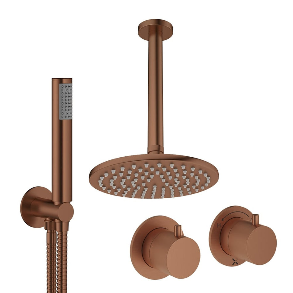 Crosswater Module 2 Outlet Thermostatic Concealed Shower Set 1 With 200mm Head and Ceiling Mounted Arm - Brushed Bronze