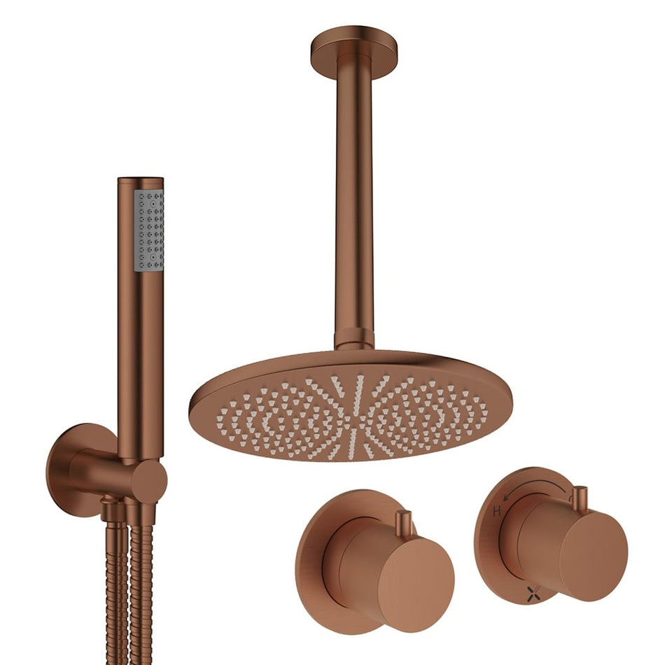 Crosswater Module 2 Outlet Thermostatic Concealed Shower Set 1 With 300mm Head and Ceiling Mounted Arm - Brushed Bronze