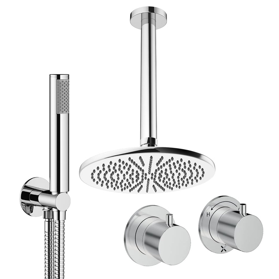 Crosswater Module 2 Outlet Thermostatic Concealed Shower Set 1 With 300mm Head and Ceiling Mounted Arm - Chrome